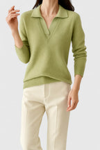 Women's Jumper with Collar and Contrast Cuffs - 5