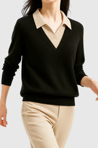 Women's Jumper with Collar and Contrast Cuffs - 7