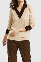 Women's Jumper with Collar and Contrast Cuffs - 6