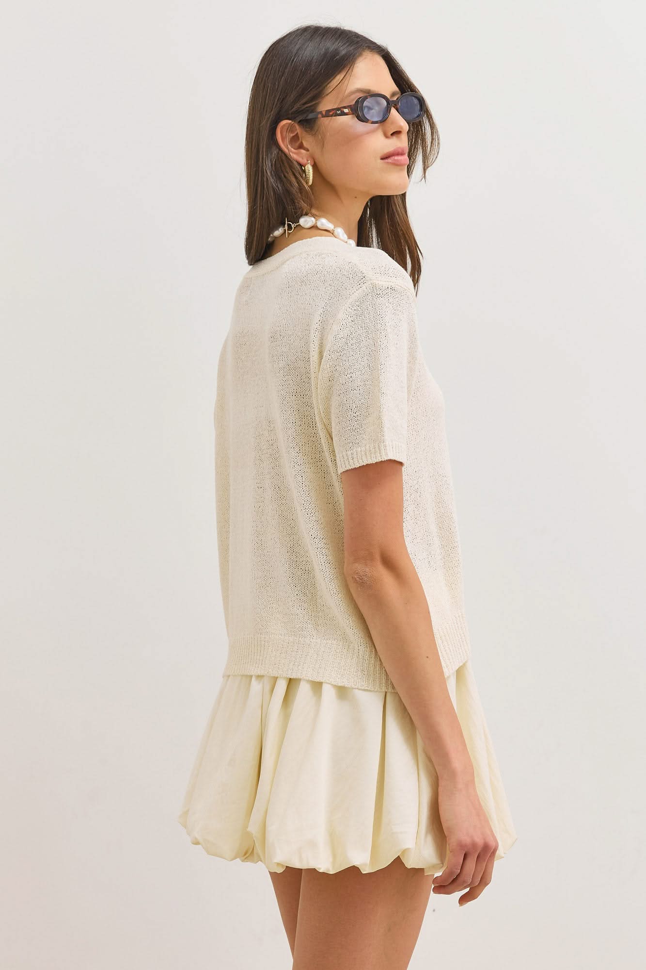 Women's Short Cardigan V-Neck Short Sleeve Button-Up Textured Knit