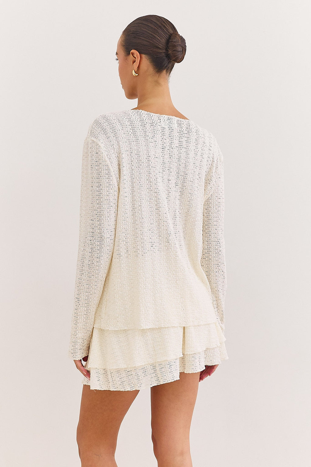Women's Open-Knit Cardigan with V-Neck Tie Front and Long Sleeves