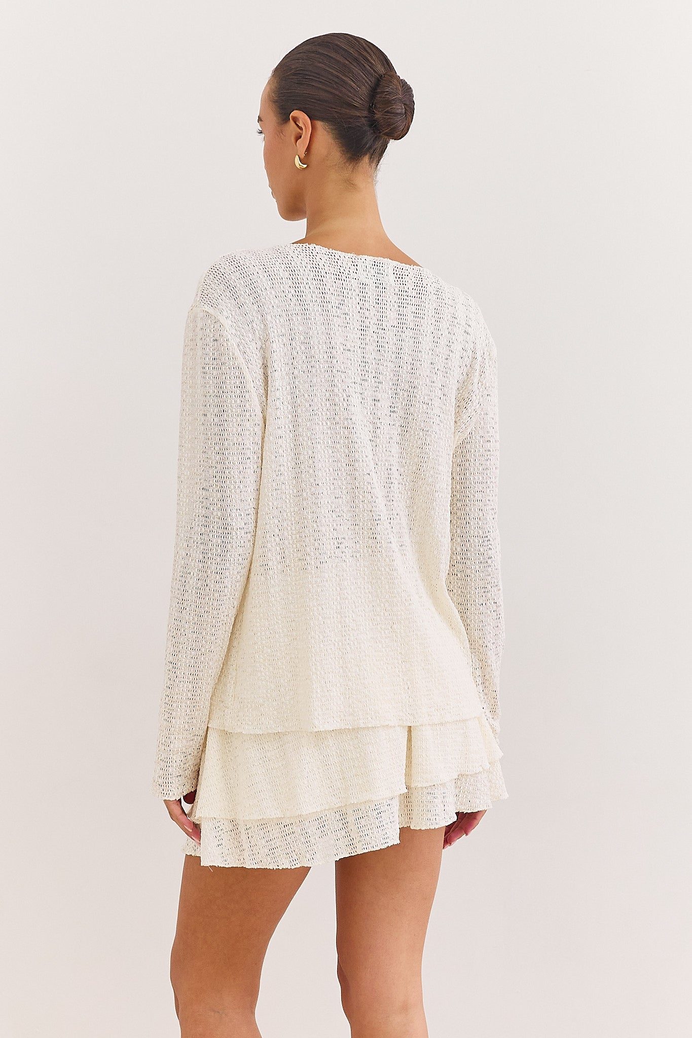Women's Open-Knit Cardigan with V-Neck Tie Front and Long Sleeves
