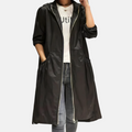 Women's Hooded Rain Coat Knee Length with Relaxed Fit and Full-Length Zip - Black