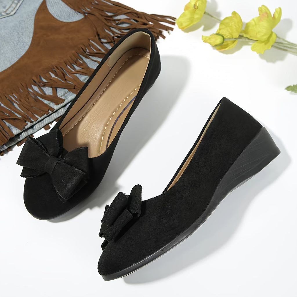 Women's Flat Shoes with Bow Detail and Round Toe - 11