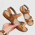 Women's Sandals with Adjustable Straps and Wedge Sole - Brown