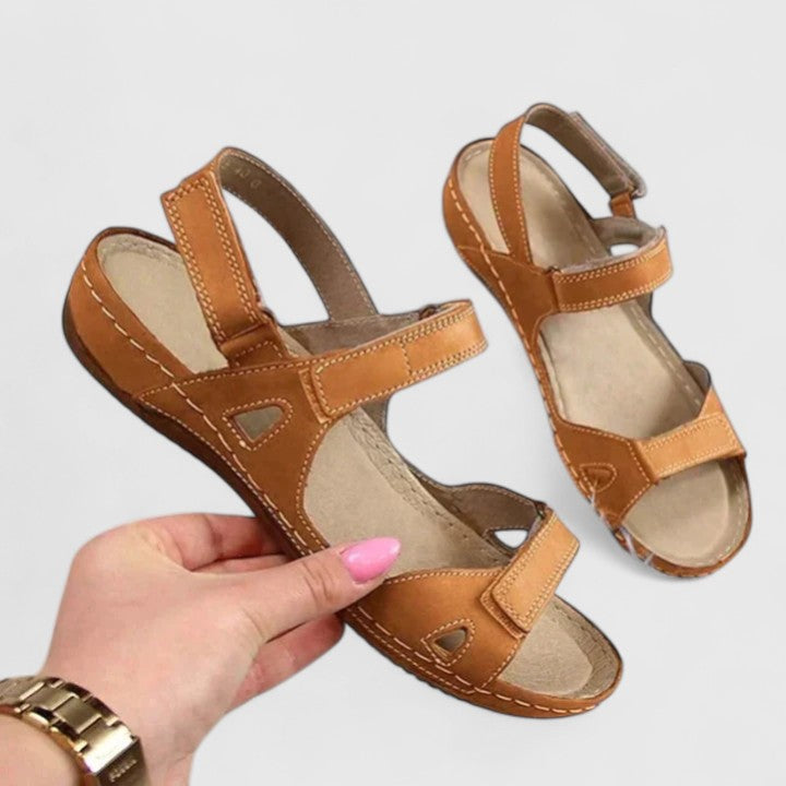 Women's Sandals with Adjustable Straps and Wedge Sole - Brown