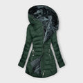 Women's Padded Jacket with Hood and Zip Pockets - Dark Green