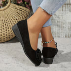 Women's Flat Shoes with Bow Detail and Round Toe - 8