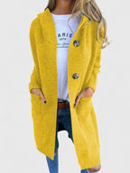 Women's Longline Cardigan with Hood and Button Front - Yellow