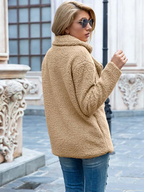 Women's Teddy Coat with Notch Lapel and Button Front - 17