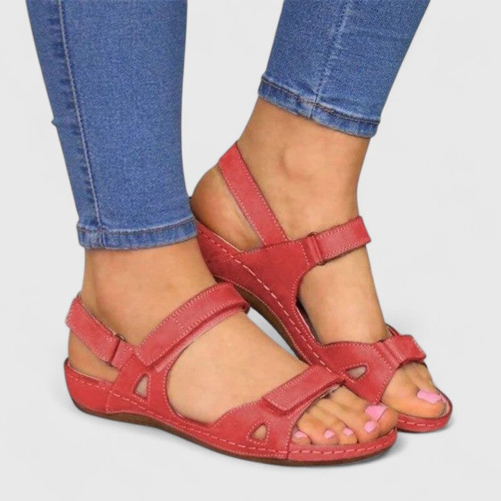 Women's Sandals with Adjustable Straps and Wedge Sole - Red