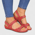 Women's Sandals with Adjustable Straps and Wedge Sole - Red