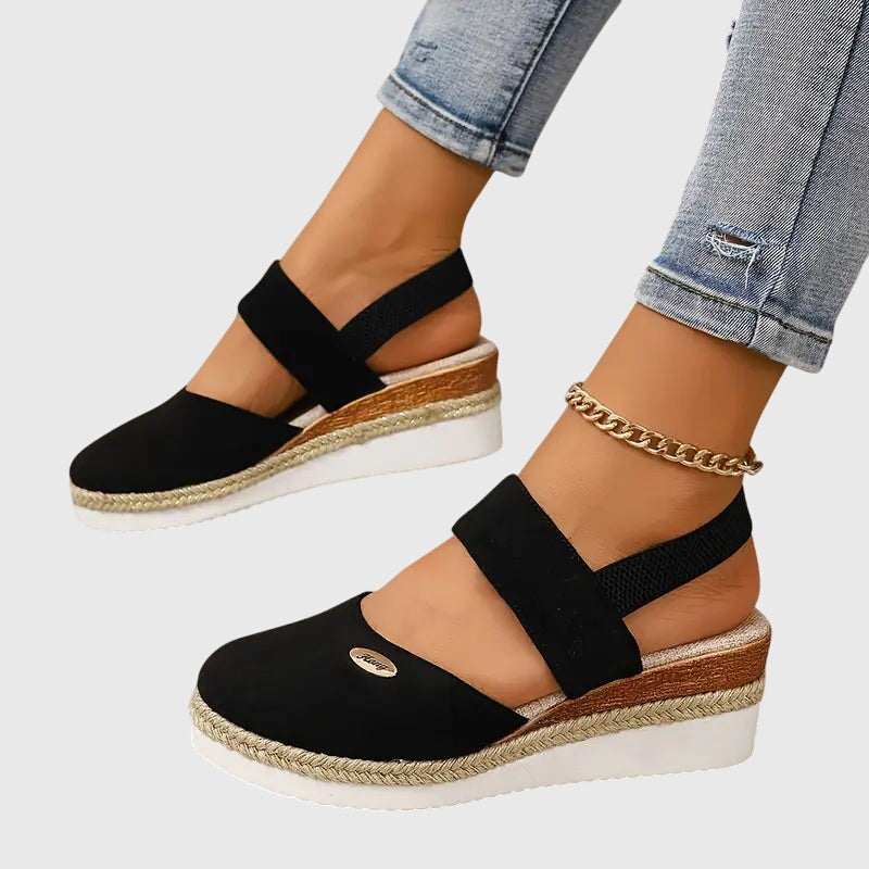 Women's Wedge Sandals with Adjustable Strap and Woven Platform - 4
