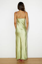 Women's Satin Maxi Dress Sleeveless with Floral Trim and V-Neck - 10