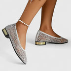 Women's Flats with Lace Mesh and Block Heel - 3