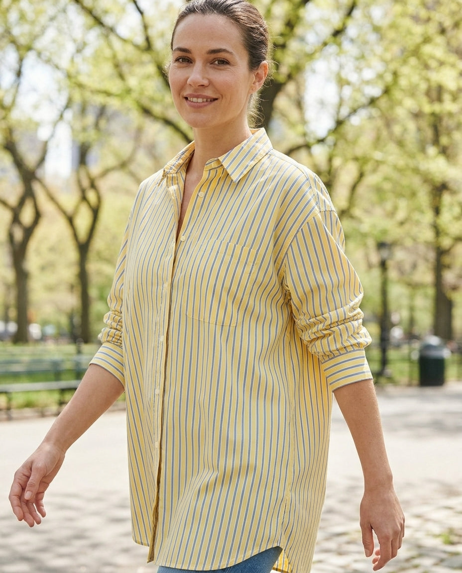 Women's Striped Shirt Loose Fit with Classic Collar