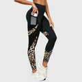 Women's High-Waisted Training Leggings with Contrast Print Panels - Khaki