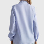 Women's Long Sleeve Blouse with Ruffle Trim and Button Front - 2