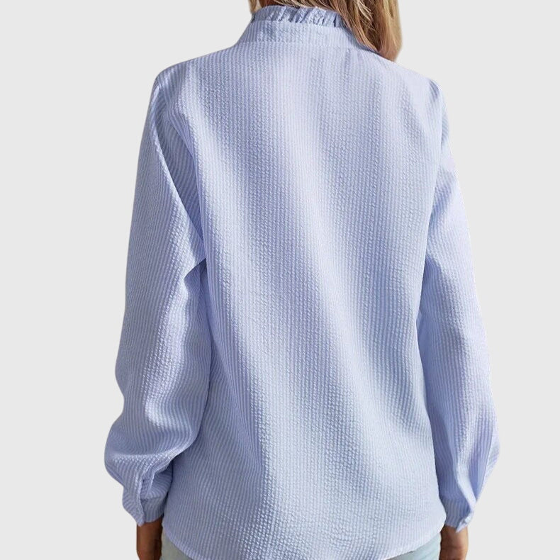 Women's Long Sleeve Blouse with Ruffle Trim and Button Front - 2
