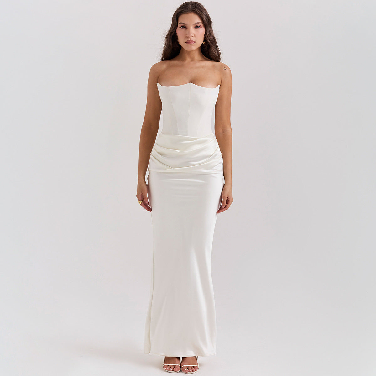 Women's Evening Dress Strapless with Corset Bodice and Draped Skirt - 6