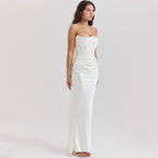 Women's Evening Dress Strapless with Corset Bodice and Draped Skirt - 8