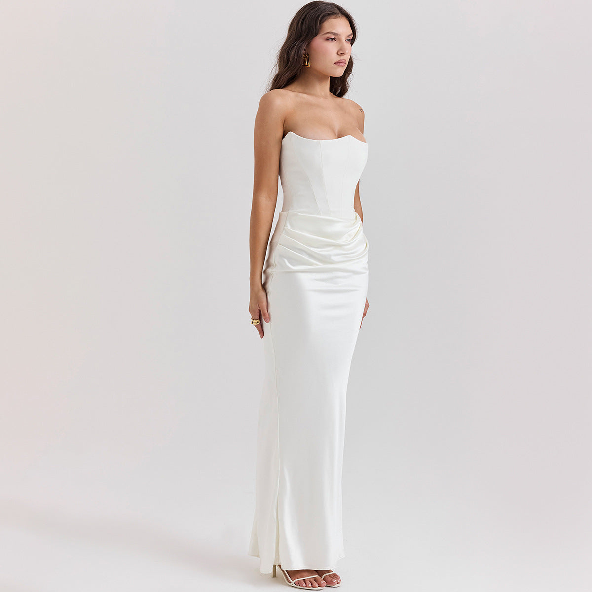 Women's Evening Dress Strapless with Corset Bodice and Draped Skirt - 8