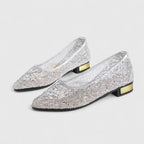 Women's Flats with Lace Mesh and Block Heel - 4