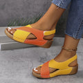 Women's Sandals with Cross-Strap Wedge and Touch-Fasten Strap - Orange
