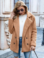 Women's Teddy Coat with Notch Lapel and Button Front - 14