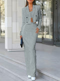 Women's Pinstripe Blazer and Trouser Set Office Wear - Light Grey