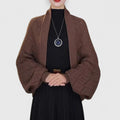 Women's Open-Front Cardigan with Balloon Sleeves - Brown