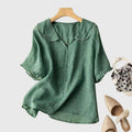 Women's Blouse with Peter Pan Collar and Short Sleeves - Green