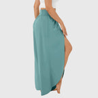 Women's Flared Trousers with Integrated Shorts and Split Hem - 3