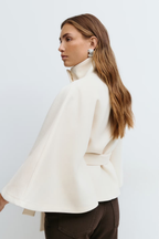 Women's Cape Coat with Belt and High Collar - 4