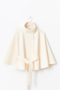 Women's Cape Coat with Belt and High Collar - White