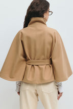 Women's Cape Coat with Belt and High Collar - 10