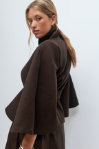Women's Cape Coat with Belt and High Collar - 15