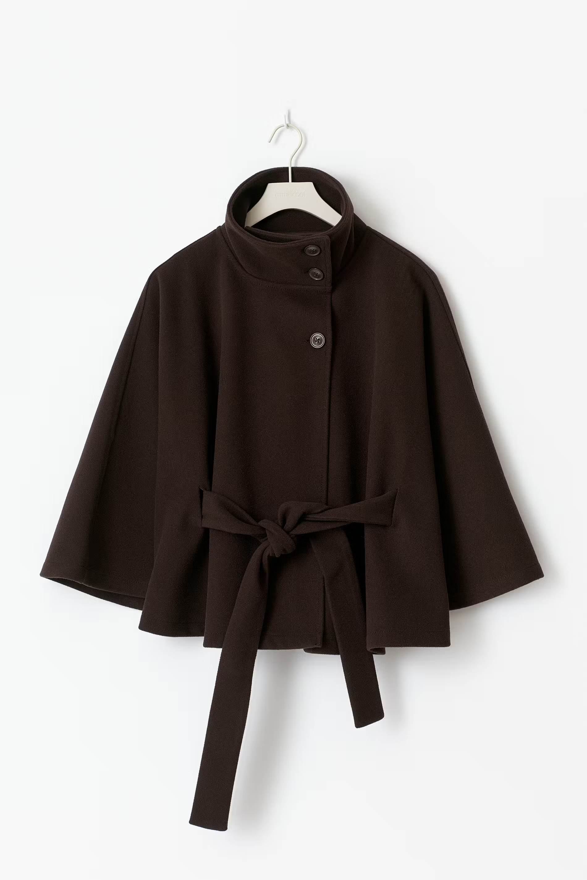 Women's Cape Coat with Belt and High Collar - Brown