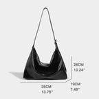 Women's Patent Vegan Leather Shoulder Bag with Curved Slouch - 7