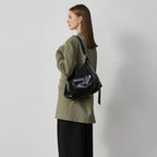 Women's Patent Vegan Leather Shoulder Bag with Curved Slouch - 5