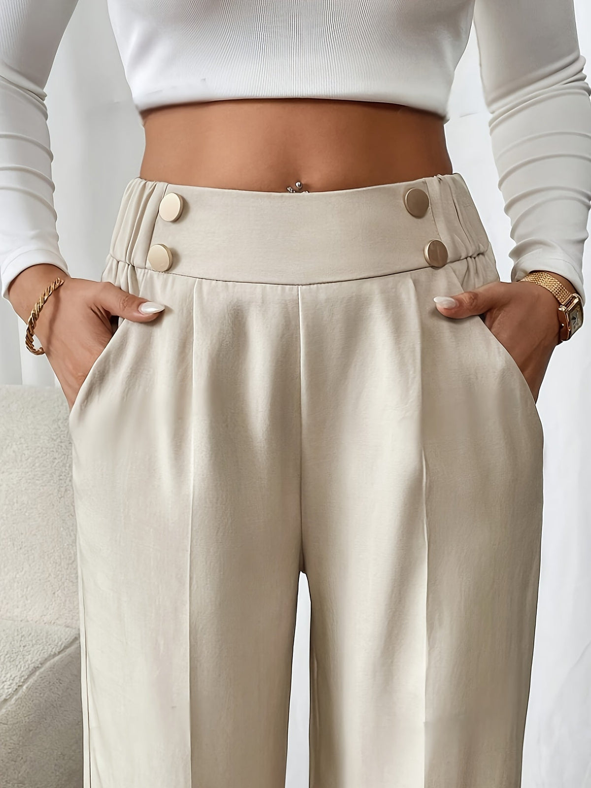 Women's High-Waist Wide-Leg Trousers with Elastic Waist - 5