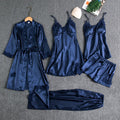 Women's Satin Lace Nightwear Set 5-Piece for Sleepwear - Blue