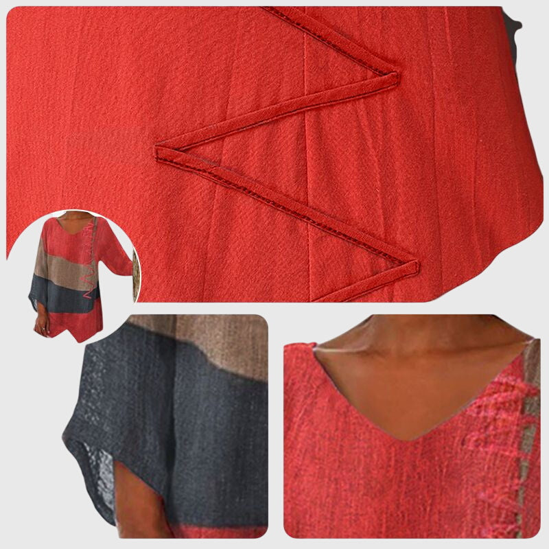 Women's V-Neck Top with Colour Block Print and Flowy Cut - 4