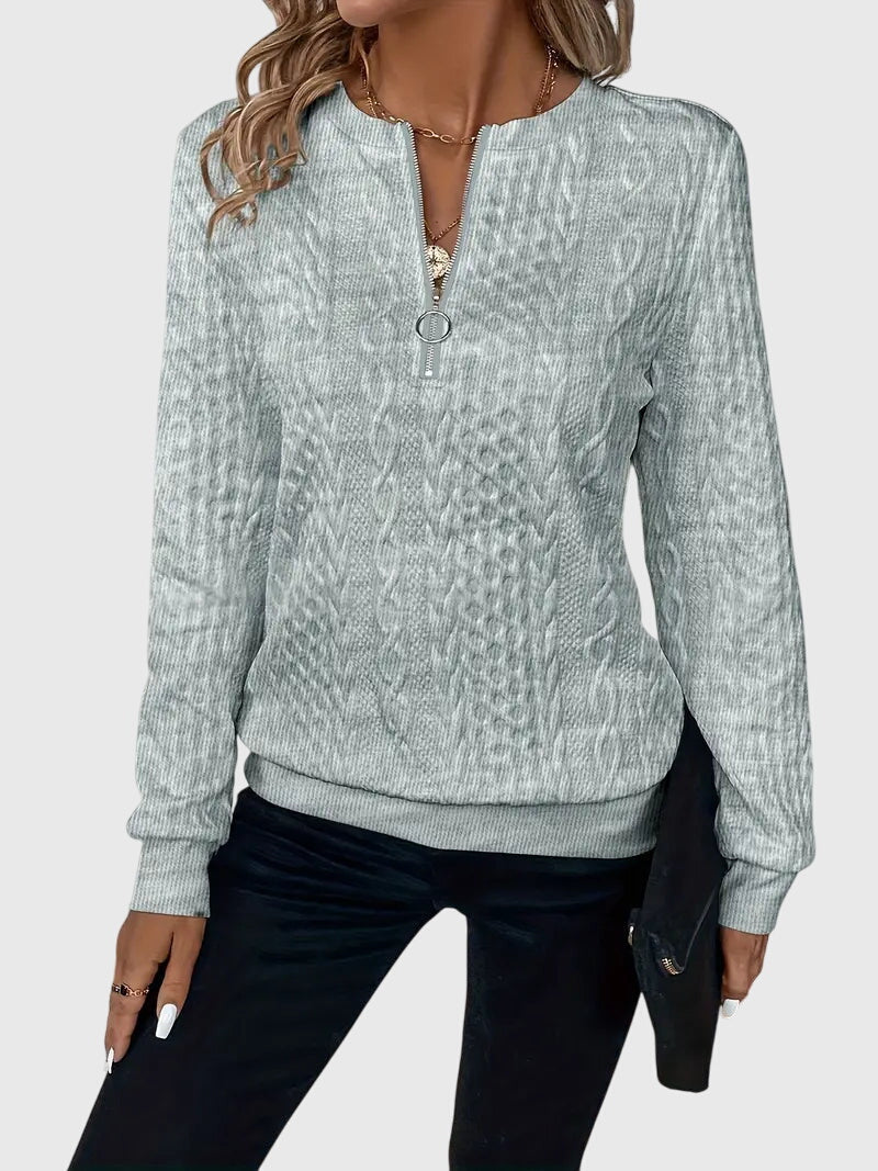 Women's Jumper with Zip Detail and Cable Knit Texture - Grey