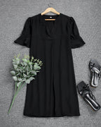 Women's Midi Dress with Flutter Sleeves and V-Neck - 6