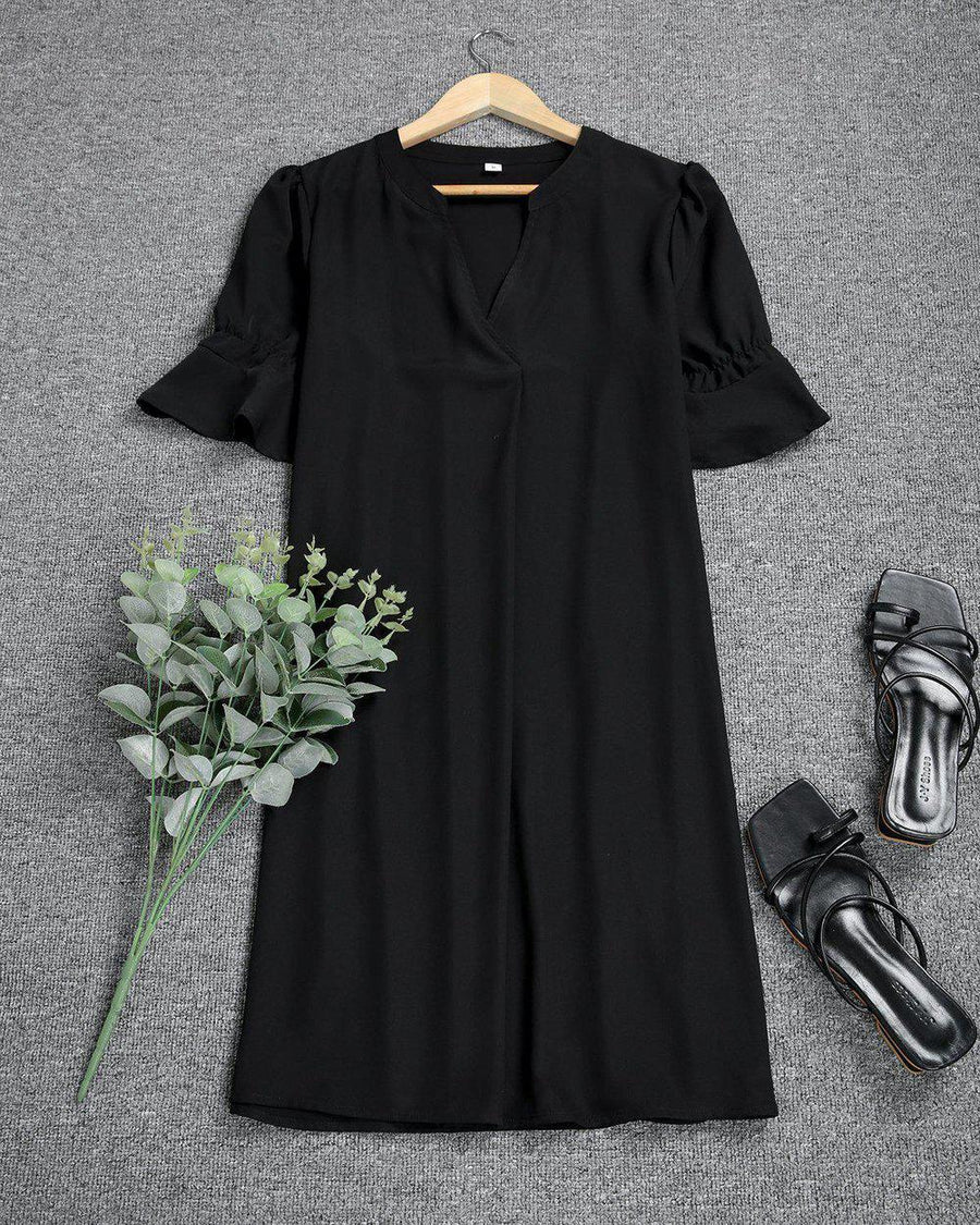Women's Midi Dress with Flutter Sleeves and V-Neck