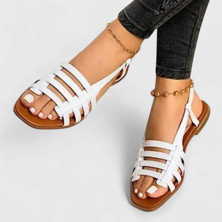 Women's Sandals with Slingback Strap and Woven Front Straps - White