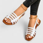Women's Sandals with Slingback Strap and Woven Front Straps - White