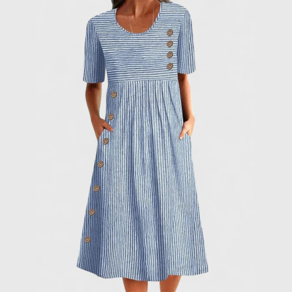Wanda Striped Midi Dress - Blue
