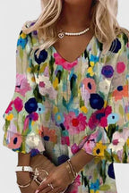 Women's Floral Print Mini Dress with V-Neck and Flounce Sleeves - 3